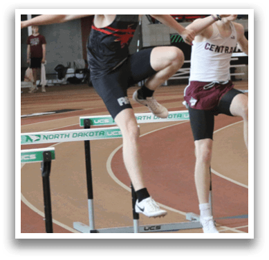 A man and a woman are jumping over a barrier. Description generated by AI