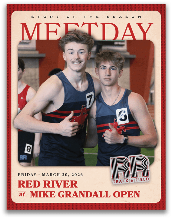 A red and black poster with the words “Meetday" on it. Description generated by AI