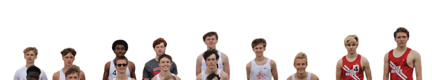 A group of young men in white shirts and red shorts pose for a picture. Description generated by AI
