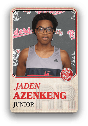 Person with short curly hair wearing a sleeveless sports jersey is shown on a card with the name Jaden Azenkeng and the label Junior. Description generated by AI