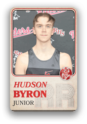 A person wearing a sleeveless athletic shirt is featured on a sports trading card with the name Hudson Byron and the designation Junior. Description generated by AI