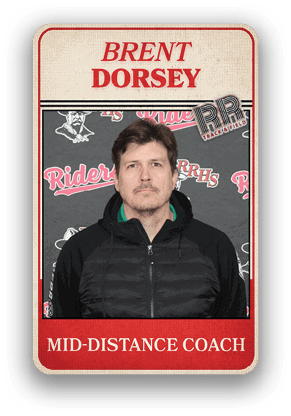 A person wearing a black jacket stands in front of a backdrop with the text Brent Dorsey and Mid-Distance Coach displayed above and below. Description generated by AI