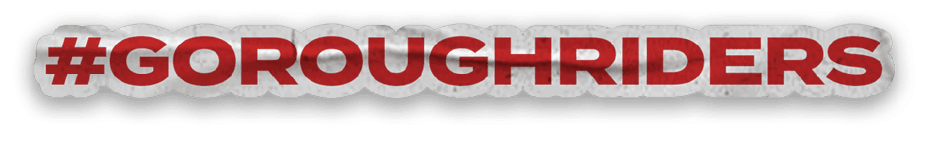 The image features the hashtag #GOROUGHRIDERS in bold red letters with a slight shadow effect on a white background. Description generated by AI