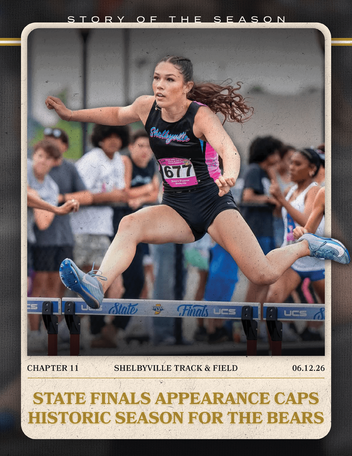 A girl running on a track wearing a black and white shirt. Contenido generado con IA