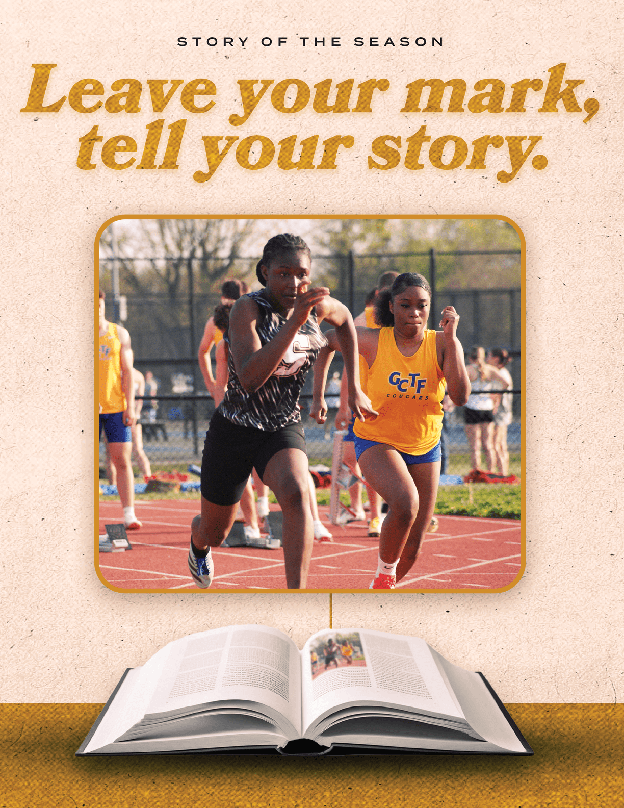 Two girls are running on a track, one wearing a yellow shirt and the other in black. Contenido generado con IA