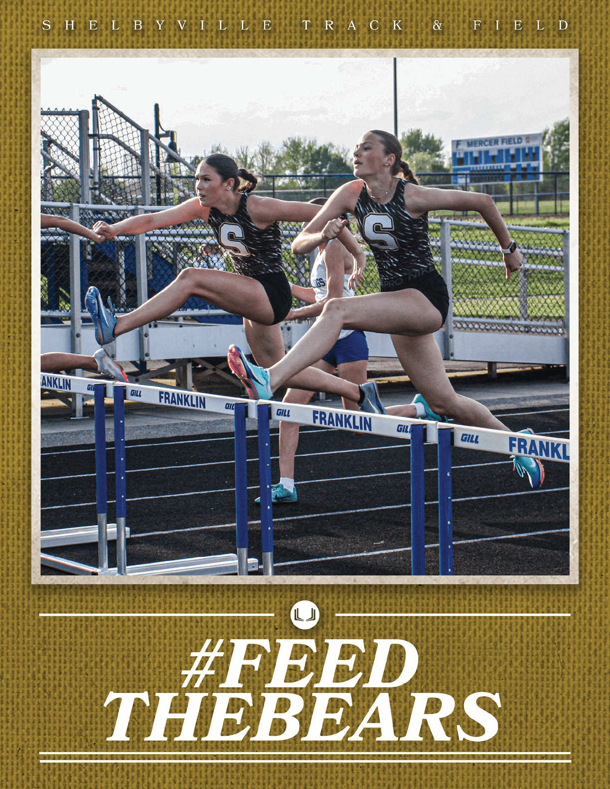 Two female athletes jumping over a barrier during a track and field event. Contenido generado con IA