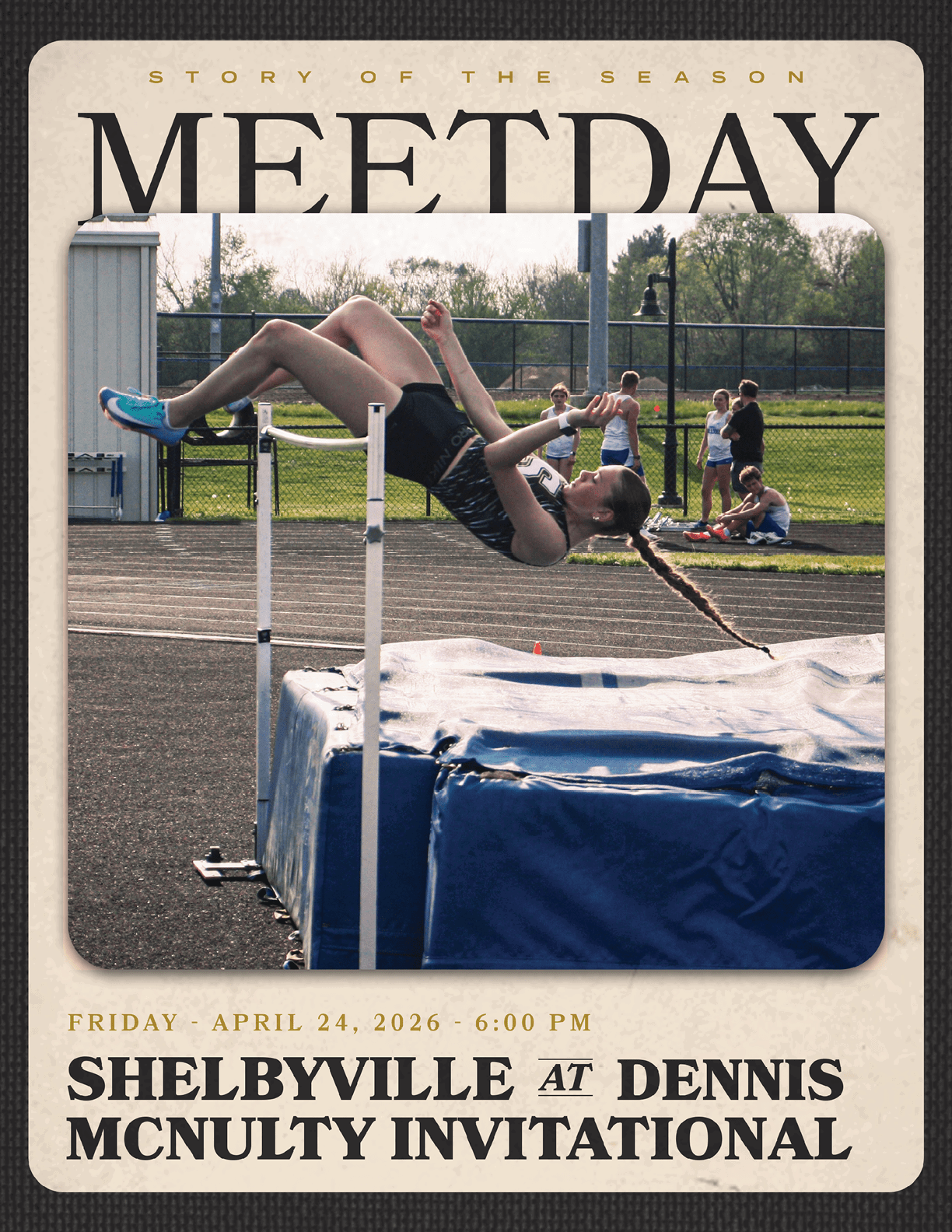 A female athlete is shown jumping over a bar during a meet. Contenido generado con IA