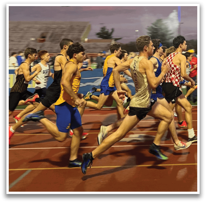 A group of men are running on a track, wearing shorts and shirts. Contenido generado con IA