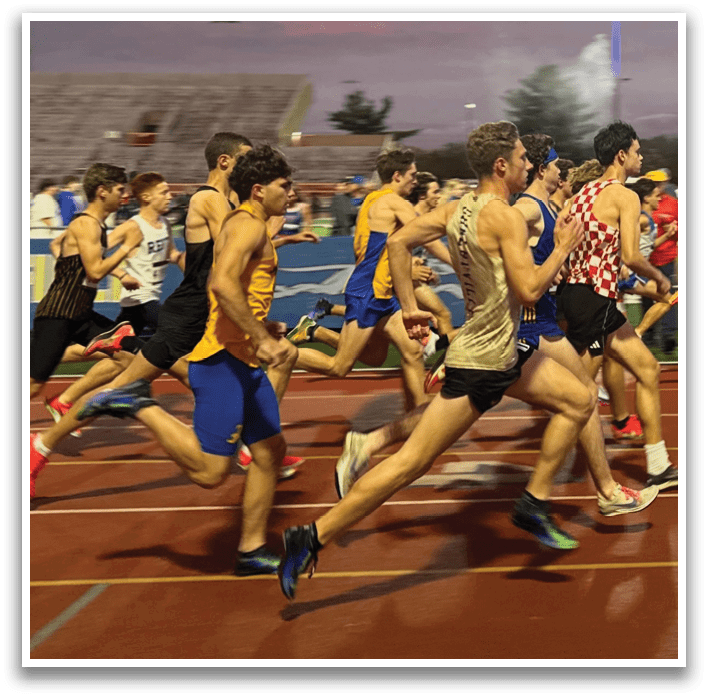 A group of men are running on a track, wearing shorts and shirts. Contenido generado con IA