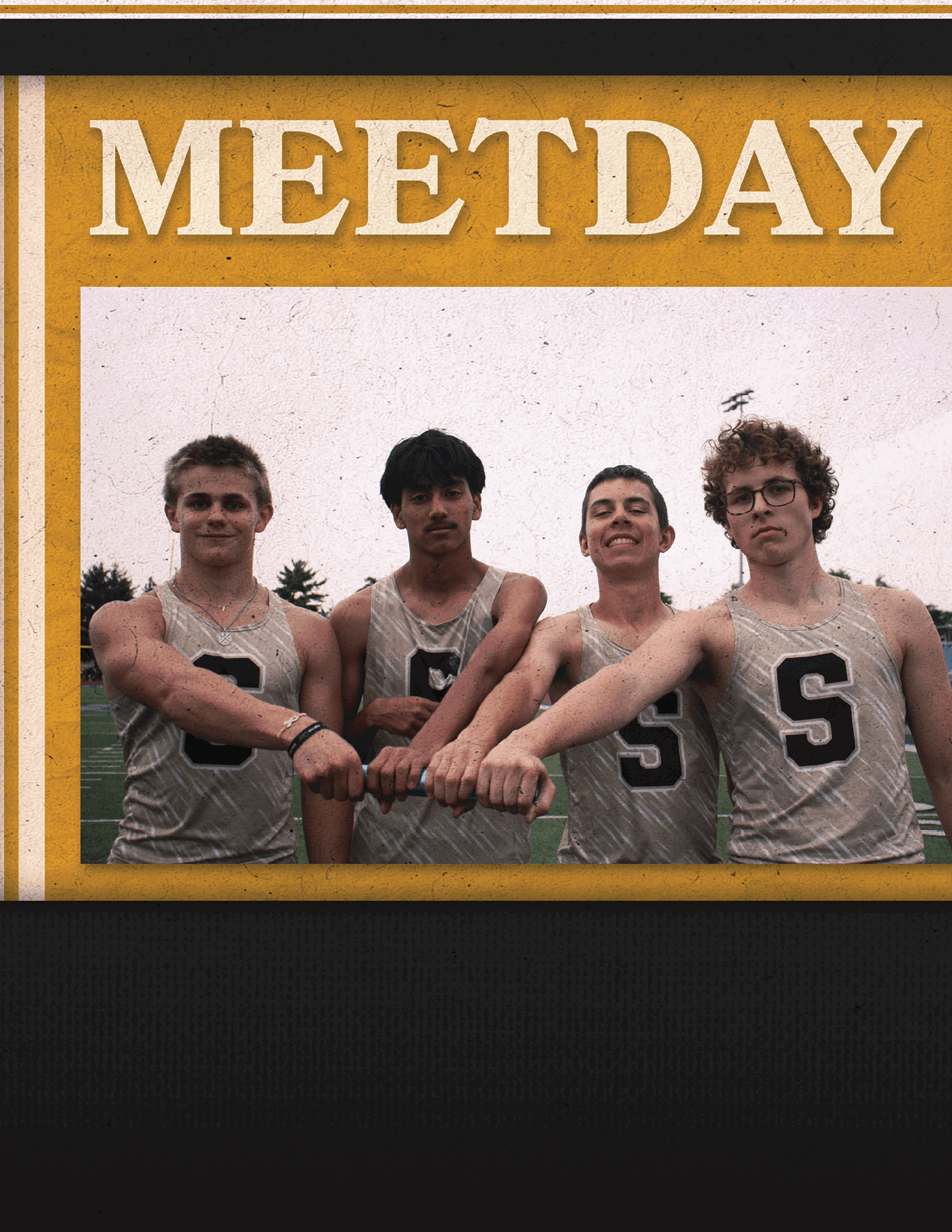 Four male athletes pose for a photo in their uniforms. Contenido generado con IA