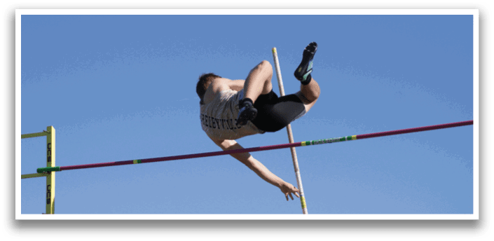 A man is jumping in the air to clear a pole. Contenido generado con IA