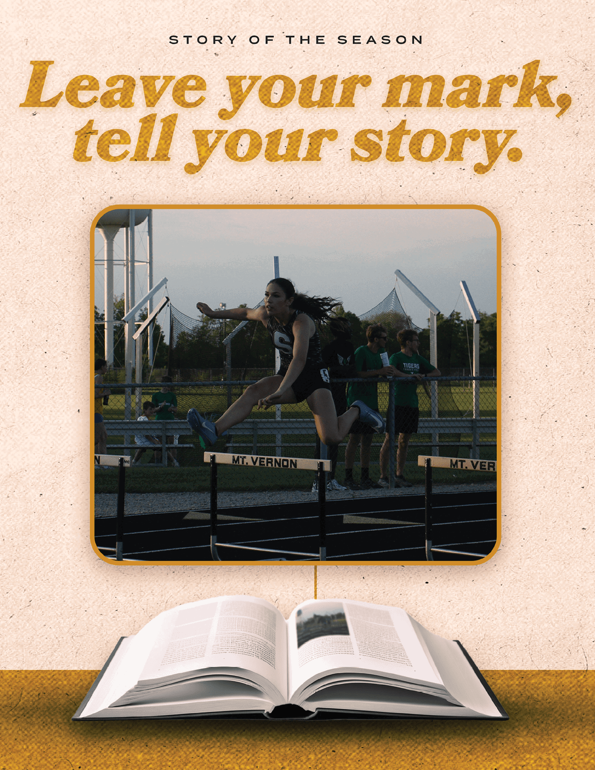 A girl is jumping over a hurdle while wearing a black shirt and green shorts. Contenido generado con IA