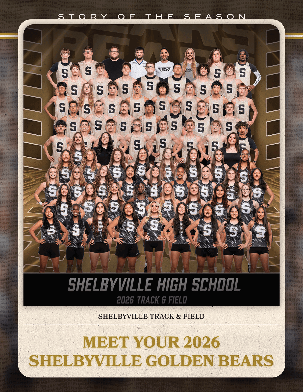 A group of people in a team photo, some of them are wearing shorts. Contenido generado con IA