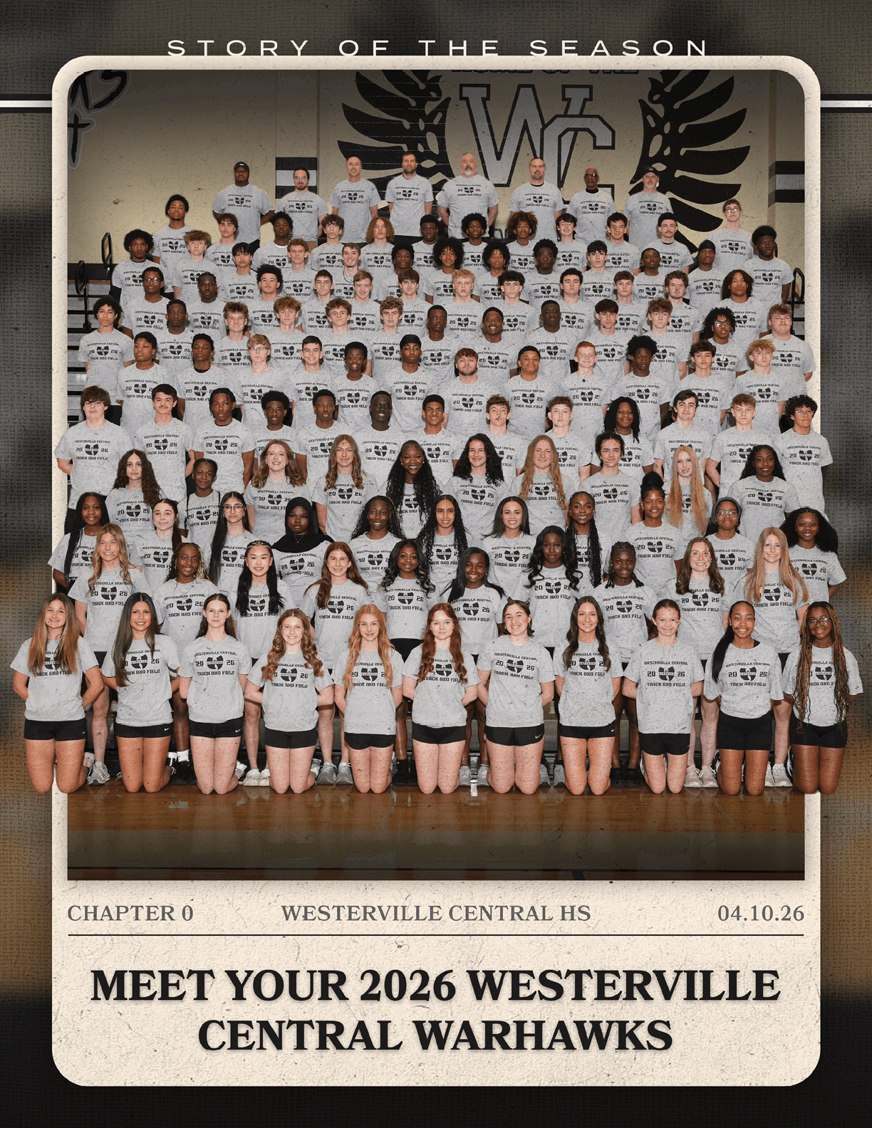 A group of people wearing black and white shirts. Description generated by AI