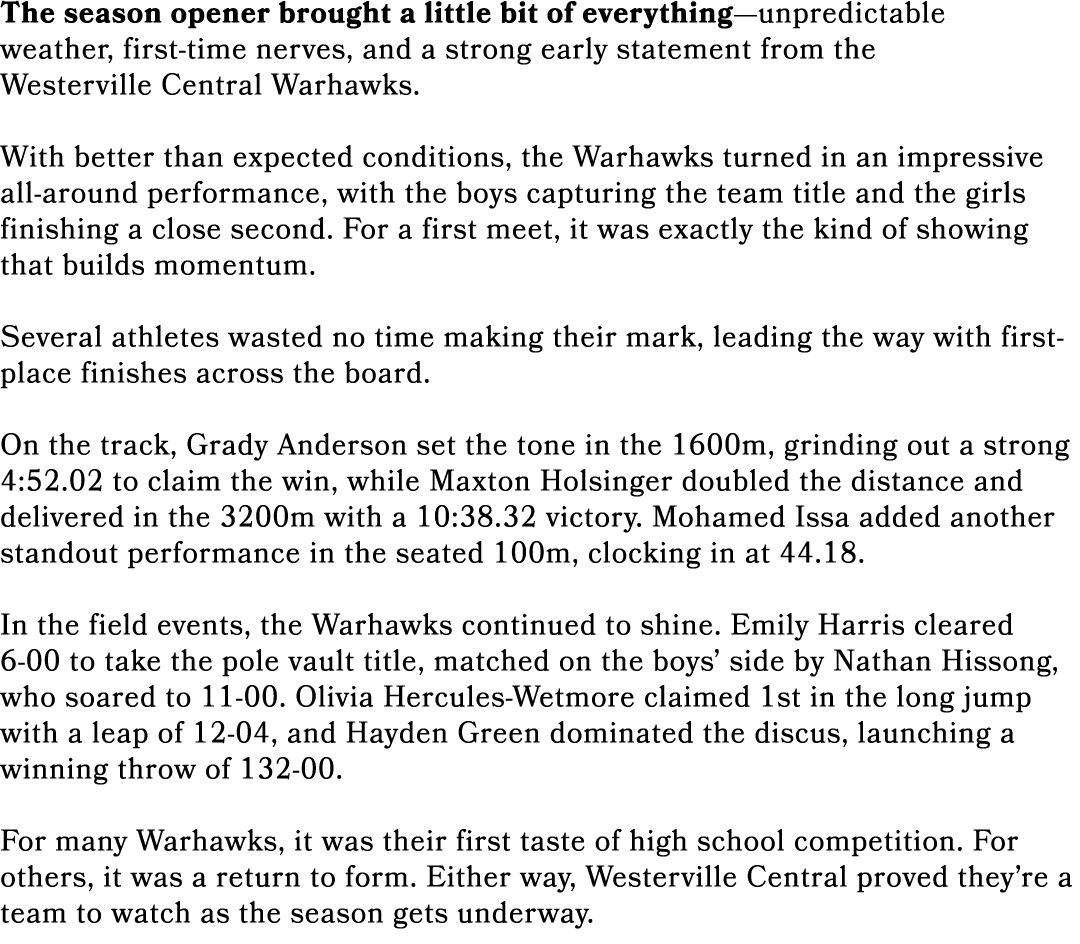 The season opener brought a little bit of everything—unpredictable weather, first time nerves, and a strong early sta...