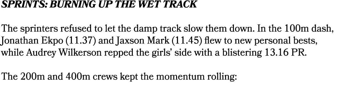 Sprints: Burning Up the Wet Track The sprinters refused to let the damp track slow them down. In the 100m dash, Jonat...