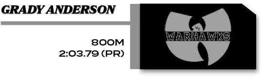 800m 2:03.79 (PR) ,Grady Anderso