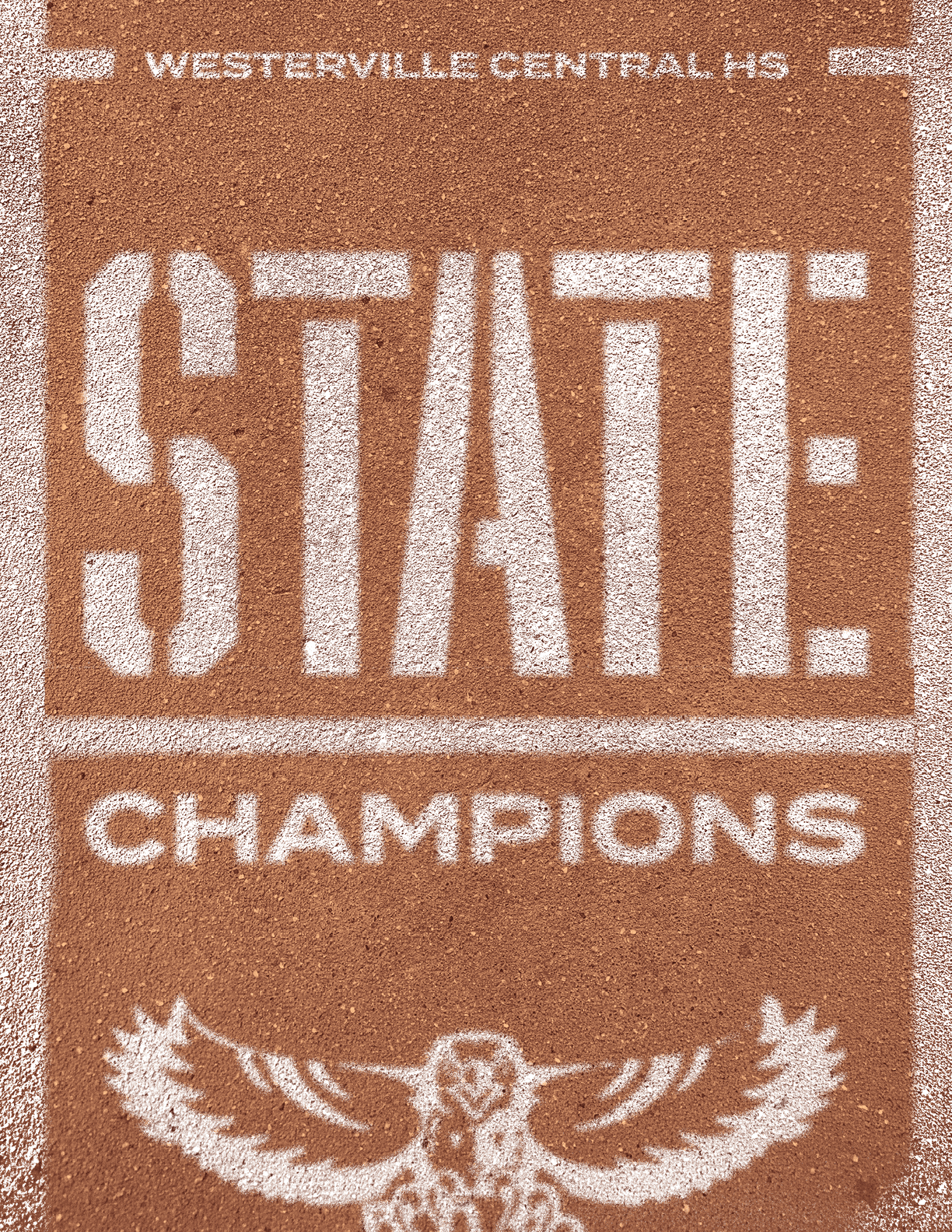 A brown sign with the word State Champions written on it. Description generated by AI