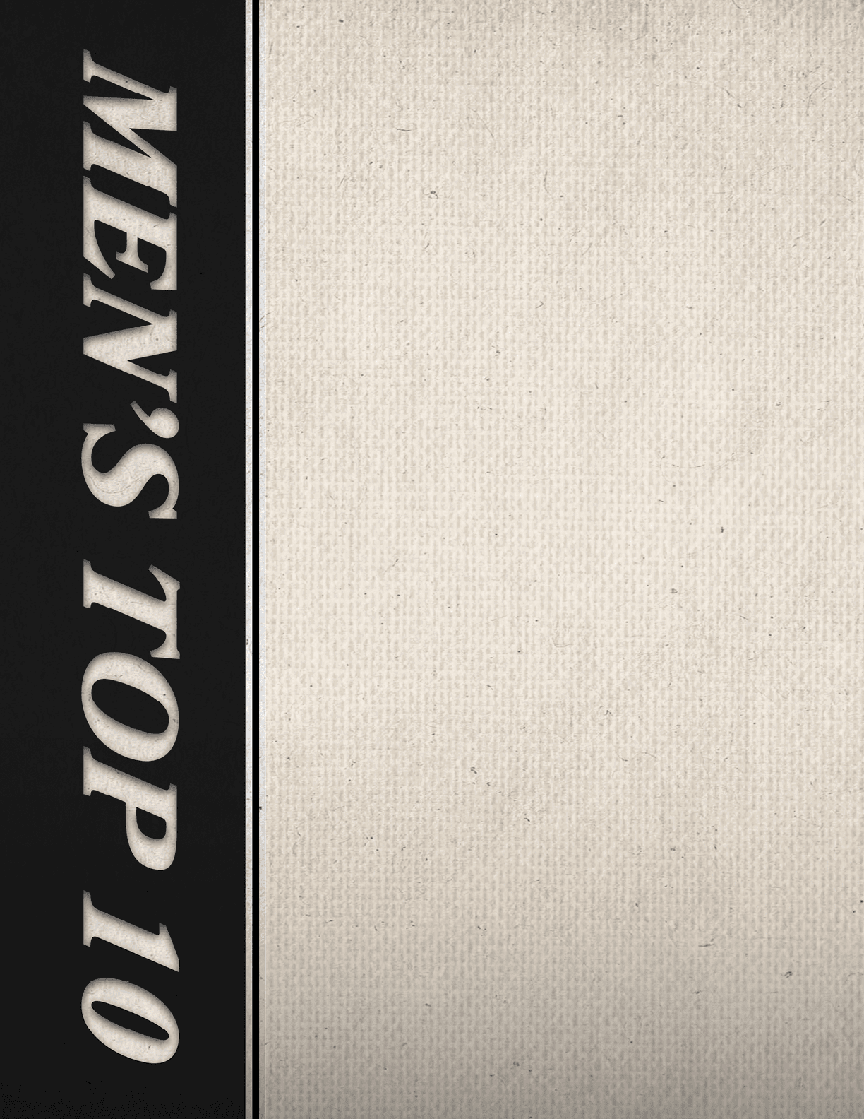 A black and white sign that says Men's Top 10. Description generated by AI