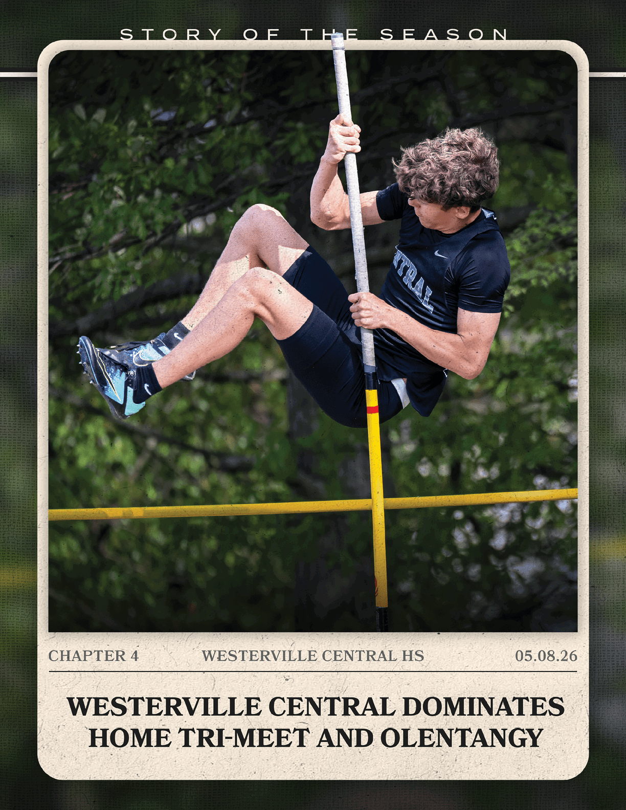 A man is on a pole. Description generated by AI