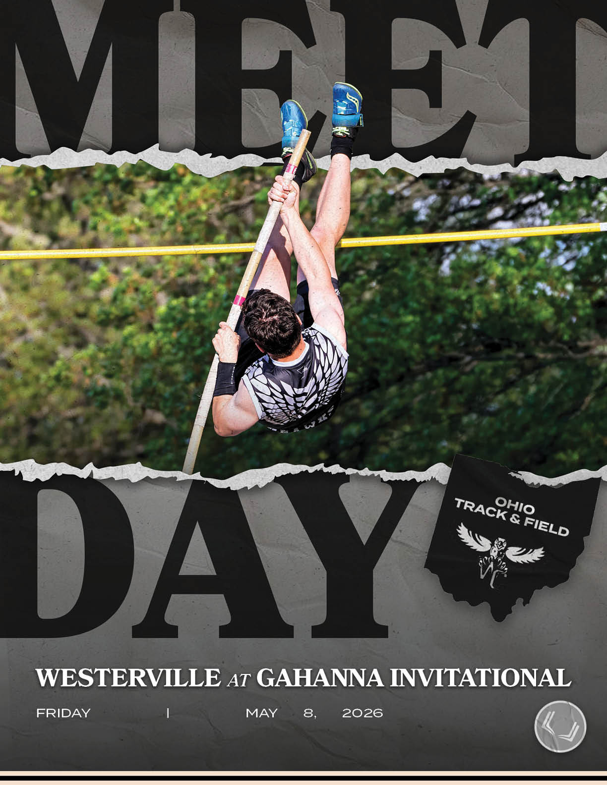 A poster advertising a track meet. Description generated by AI