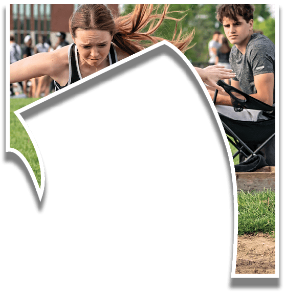 A girl is running on a track. Description generated by AI