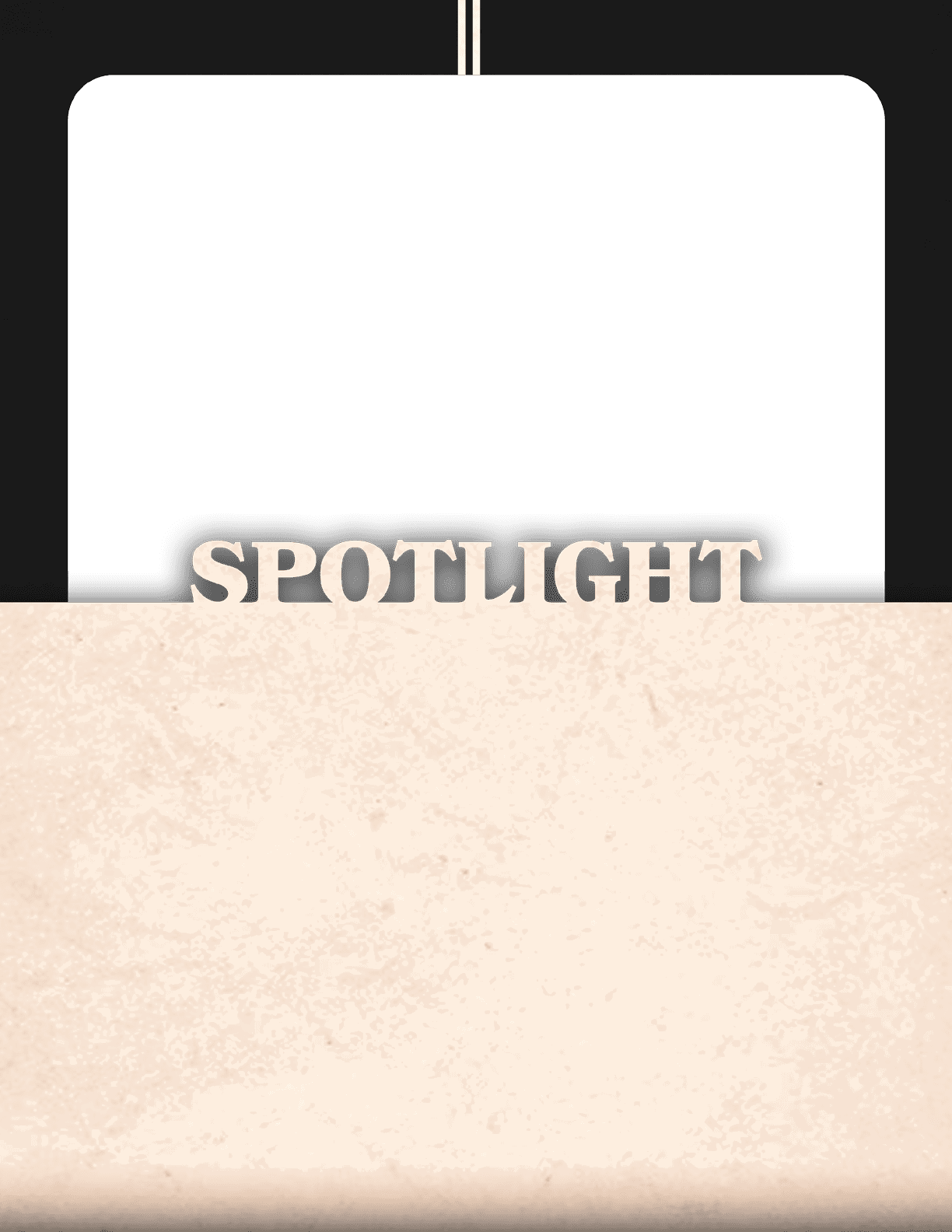 A white sign with the word “Spotlight" written on it. Description generated by AI