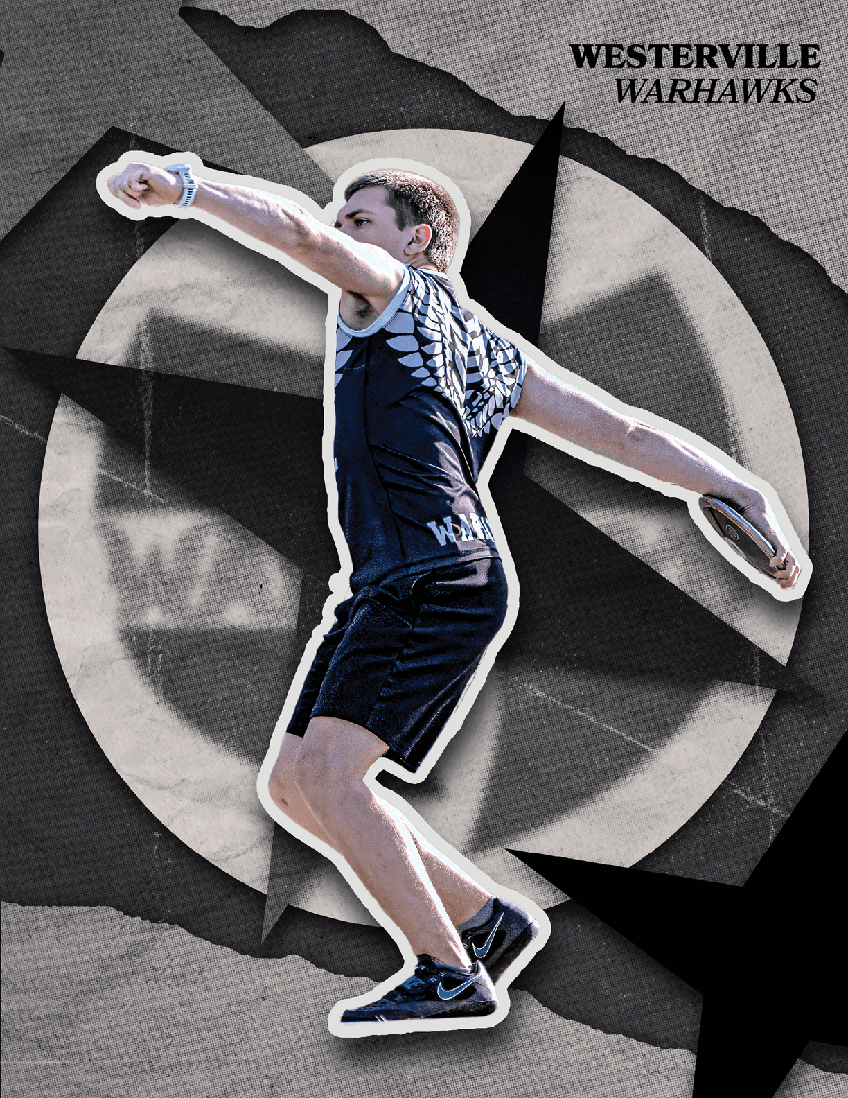A man wearing a black shirt and black shorts is throwing a frisbee. Description generated by AI