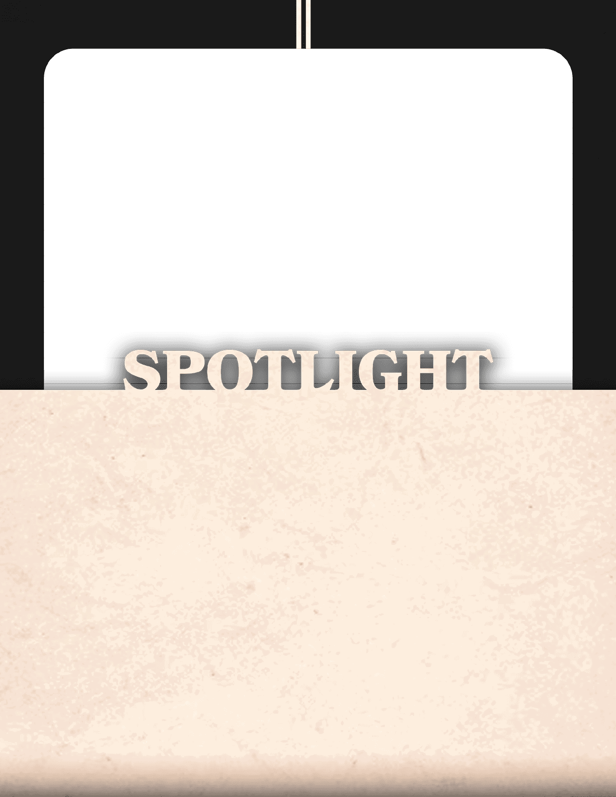 A white sign with the word “Spotlight" written on it. Description generated by AI
