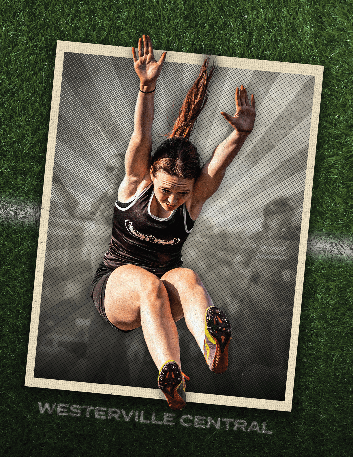 A girl is jumping in the air. Description generated by AI