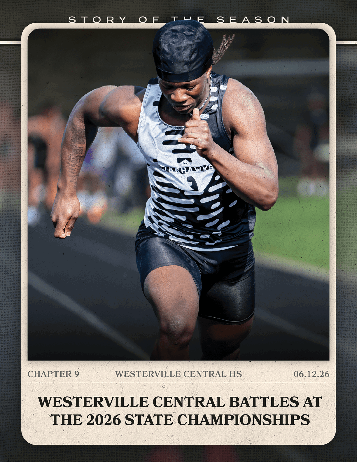 A black and white photo of a runner. Description generated by AI