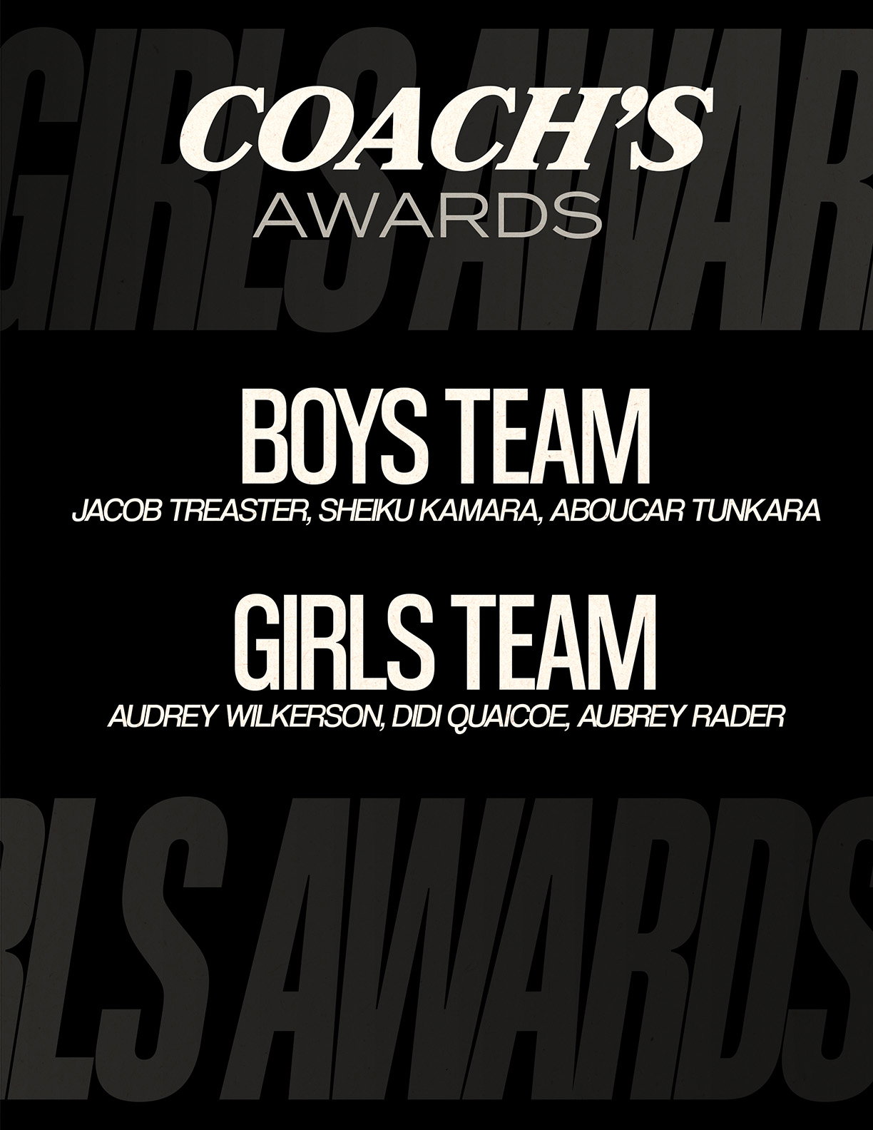 A black and white image of the boys team award and the girls team award. Description generated by AI