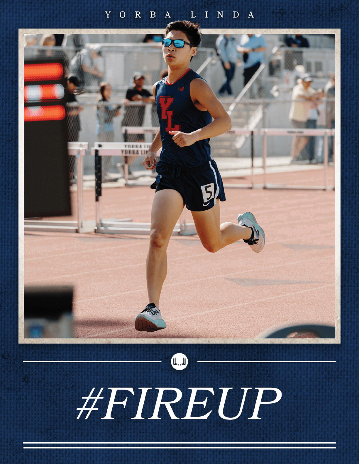 A runner in a blue and red uniform is running on a track. AI generated content