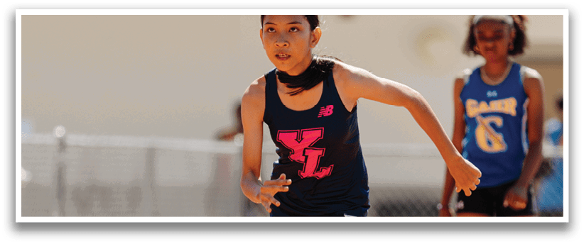 Two girls are running on a track, one wearing a black tank top and the other wearing a blue shirt. AI generated content