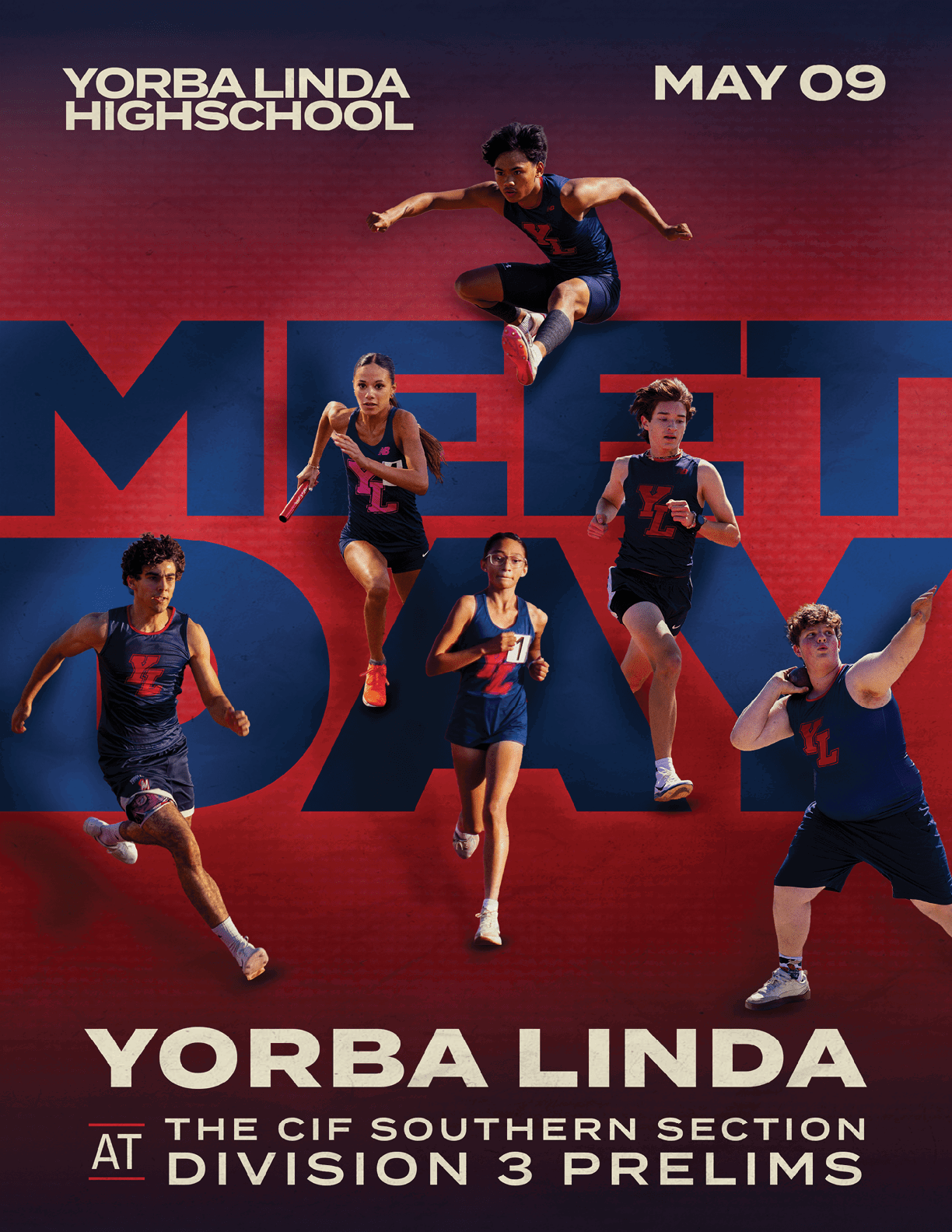 A poster advertising a meet day event. Description generated by AI