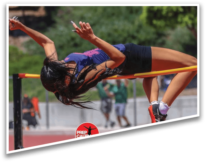 A woman jumping over a bar. Description generated by AI