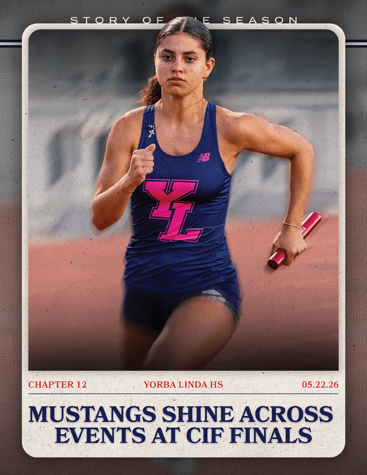A woman running in a blue and pink shirt. Description generated by AI