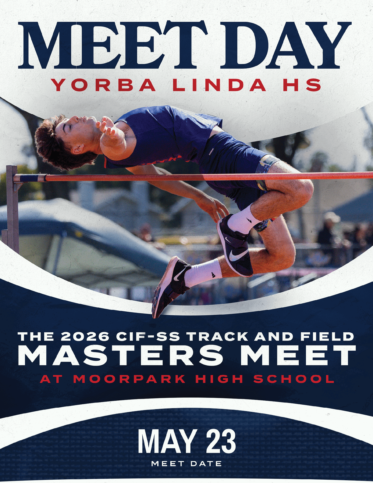 A poster advertising a meet day at a high school. Description generated by AI