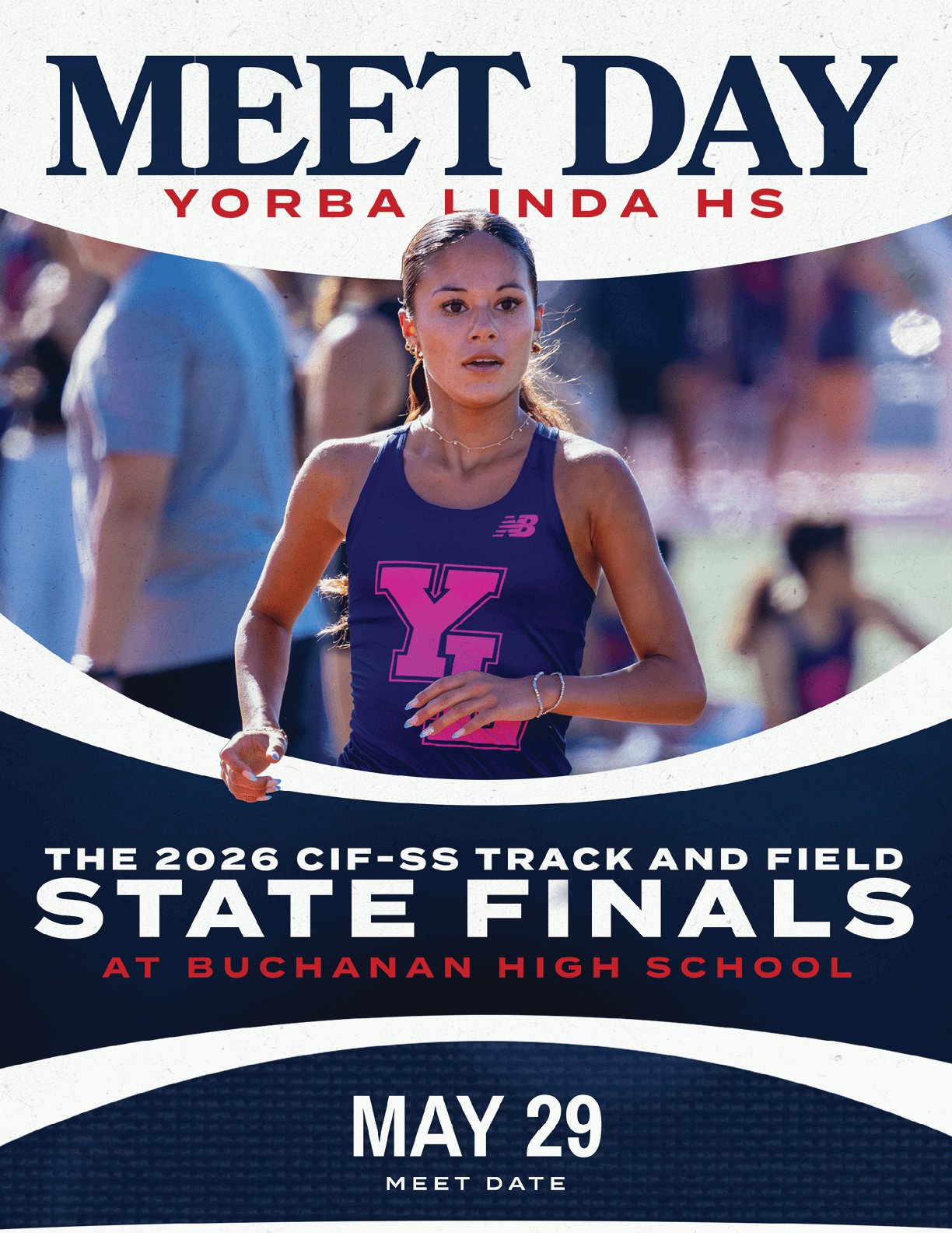 A flyer for a meet day event at Buchanan High School. Description generated by AI