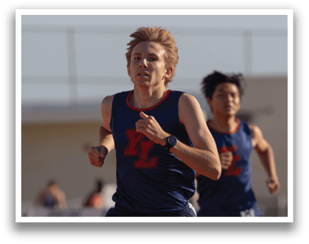A group of people running on a track, one of them wearing a blue shirt with the number 22. AI generated content