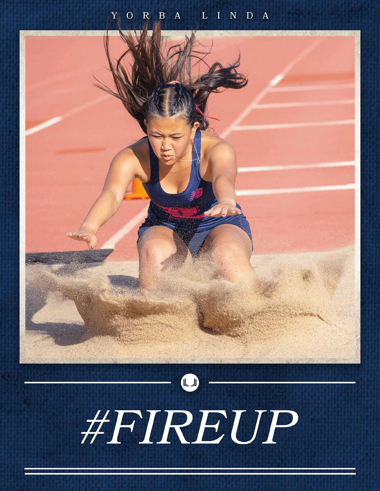 A woman in a blue and pink outfit is running on a track. AI generated content