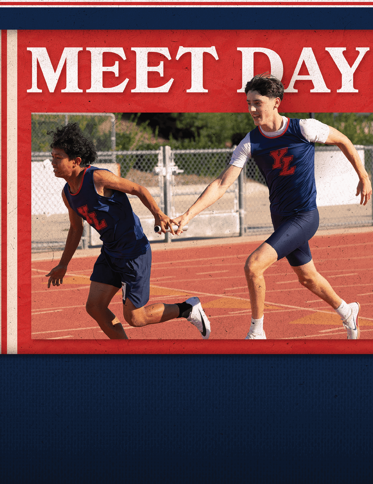 Two boys running on a track, one with his hand on the other's back. AI generated content