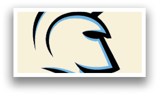 A blue and white spartan helmet with a smiling face. AI generated content