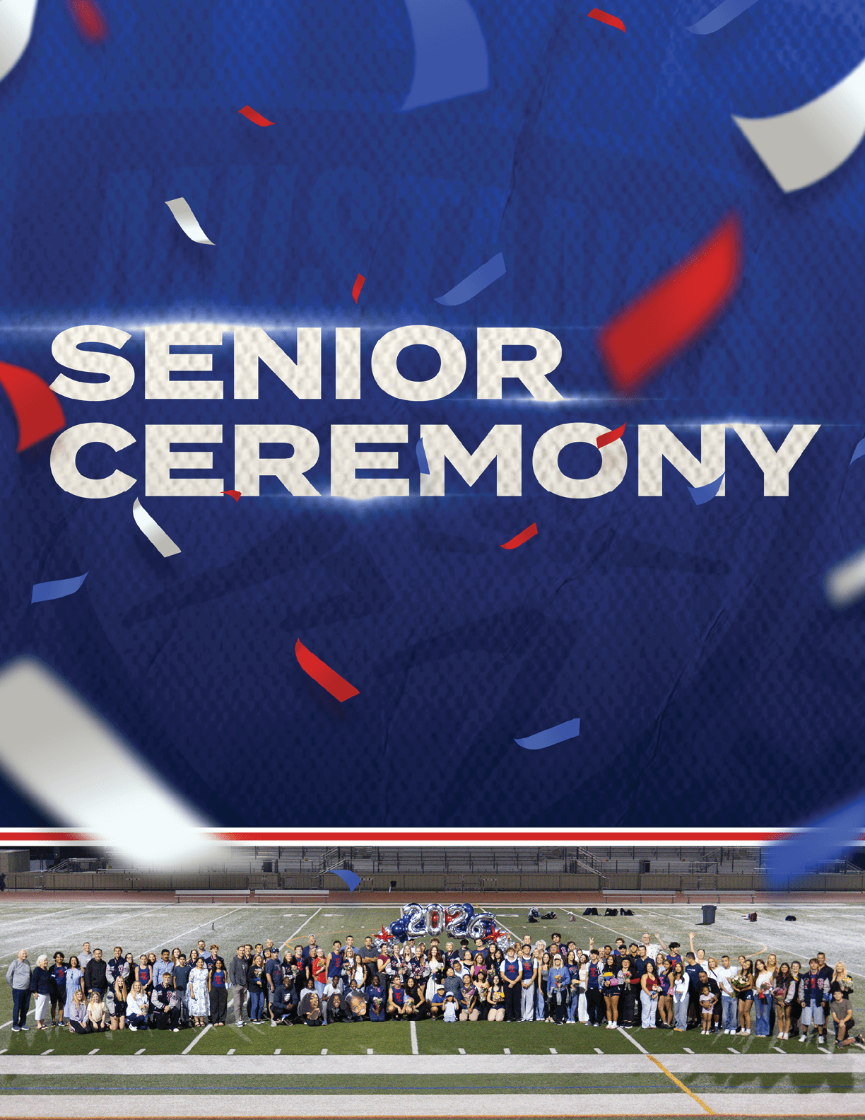 A group of people gathered on a field for a senior ceremony. AI generated content