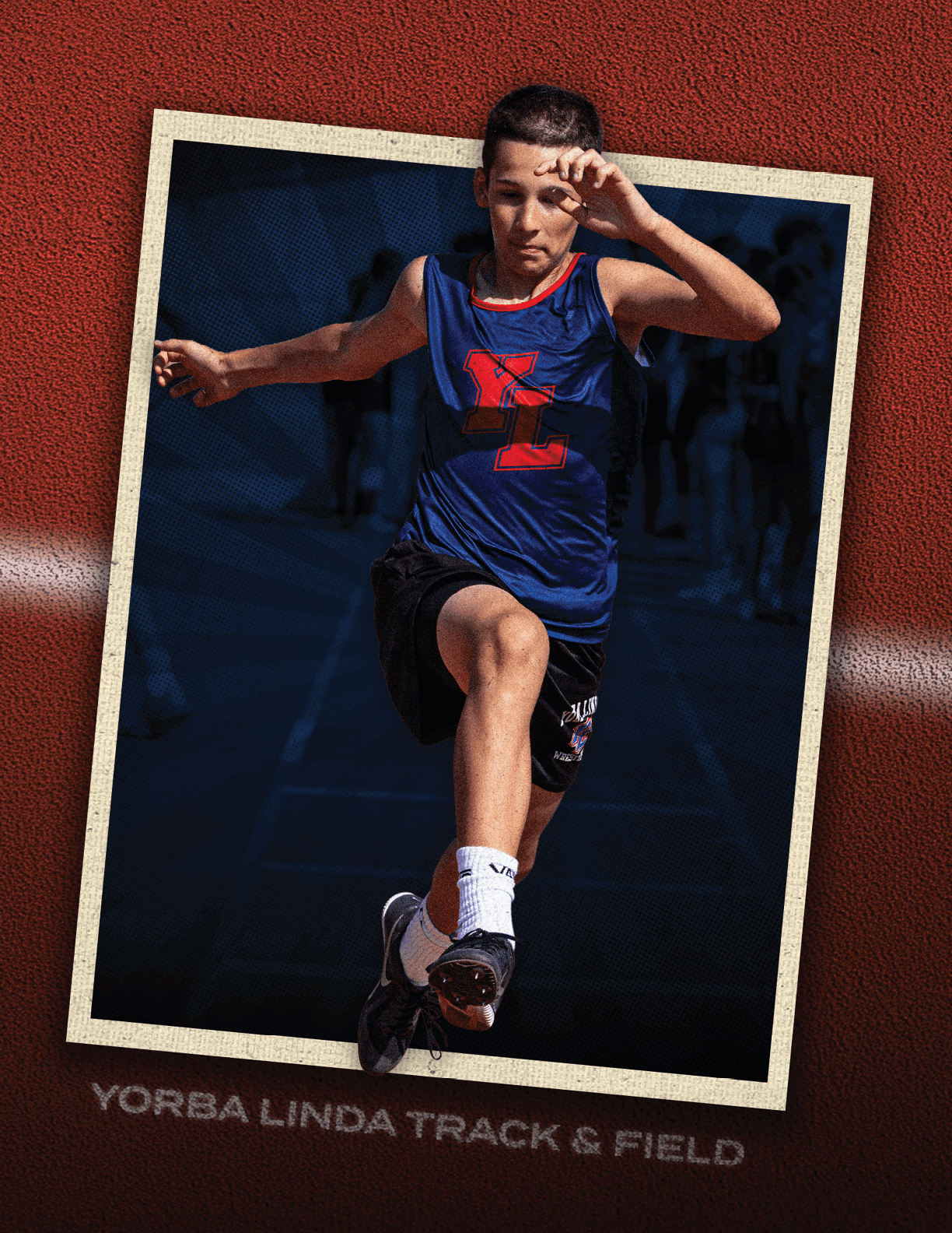 A boy running on a track. Description generated by AI