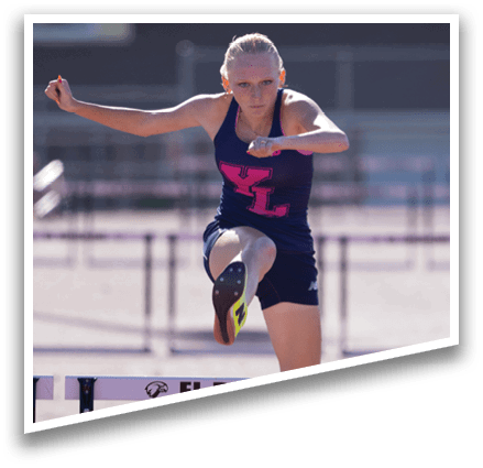 A woman is jumping over a hurdle. Description generated by AI