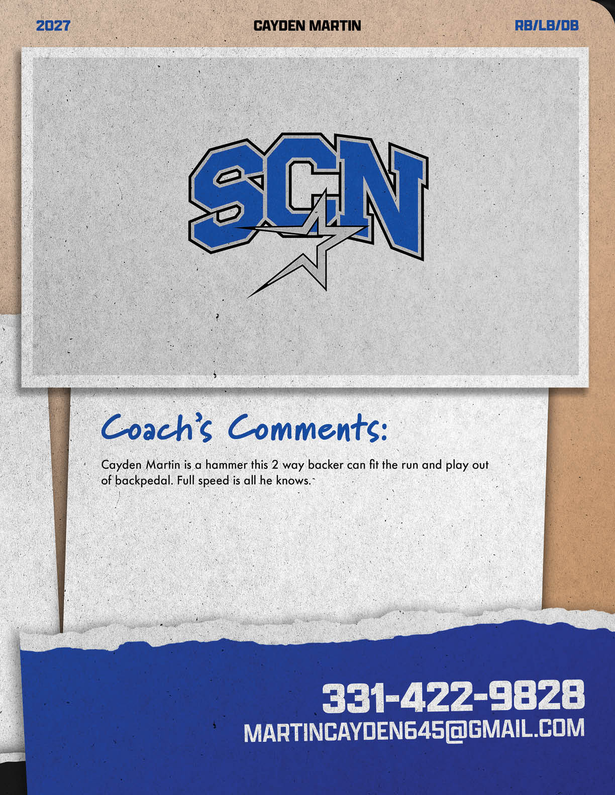 A business card for a coach with a blue and white logo. AI generated content
