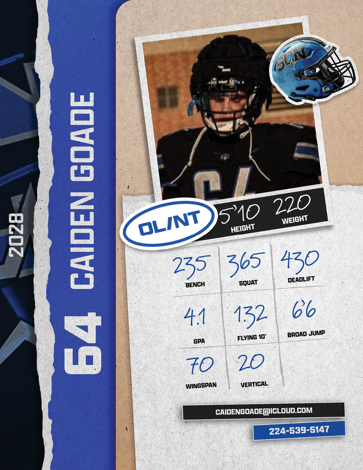 A football player's stats are displayed on a card. AI generated content