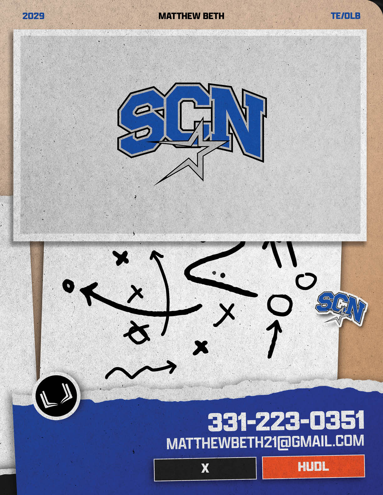 A business card for Matthew Bethz with a football logo and the number 312-234-5678 on it. AI generated content