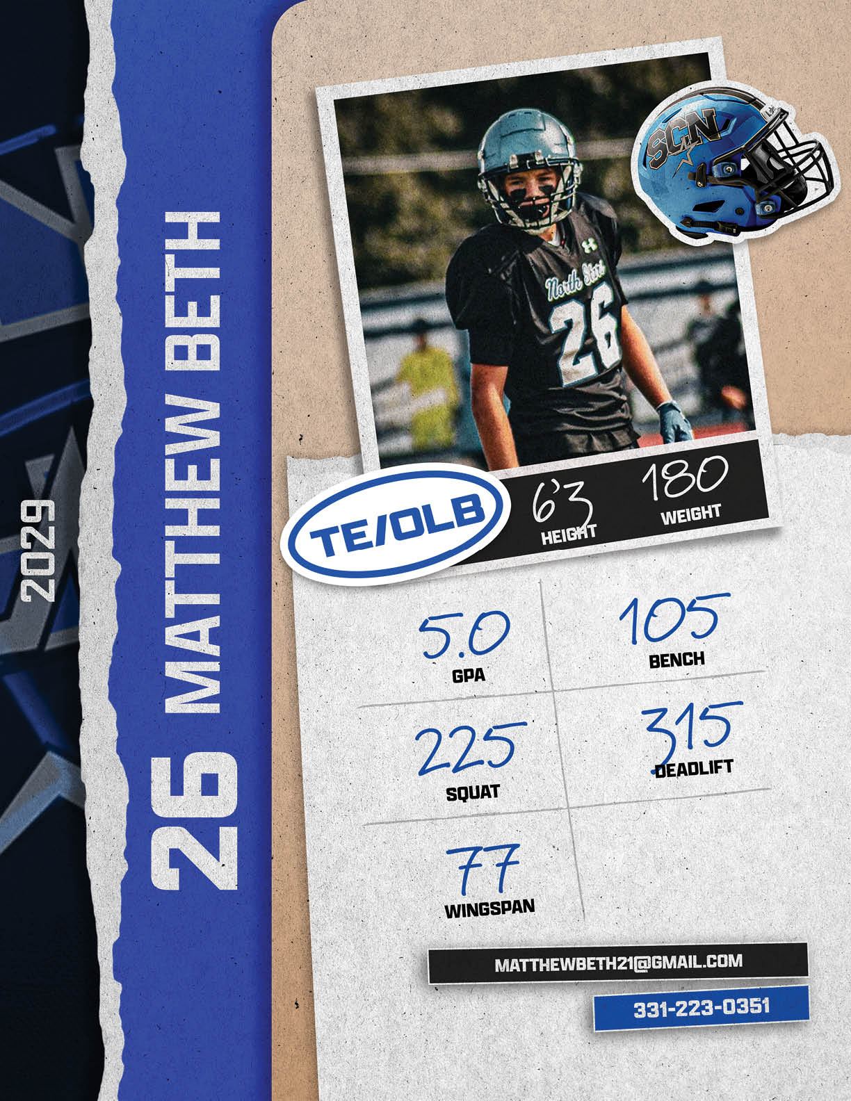 A football player named Matthew Beth is shown in a photo. AI generated content